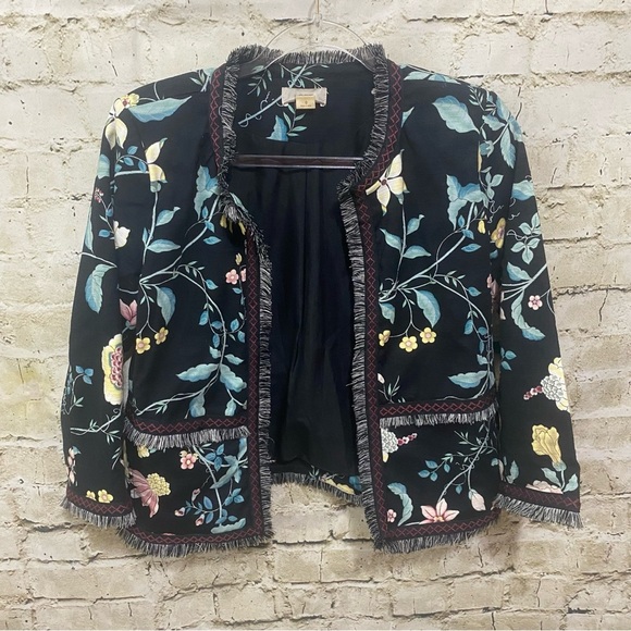 Loft Cotton Twill Floral Print Cropped Open Front Fridge Blazer Jacket - Picture 1 of 6